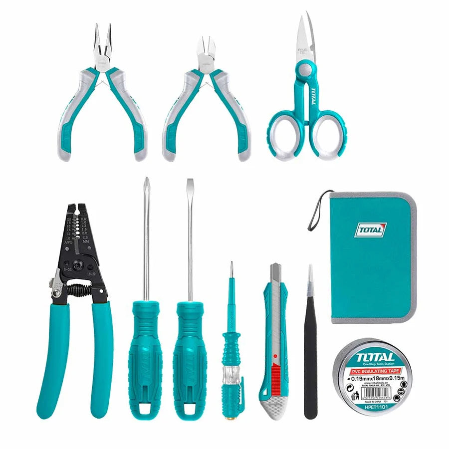 TOTAL TKETS0111 11 Pcs Electricians Tool Set w/ Pliers & Stripper Total